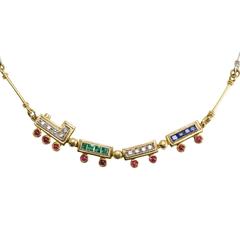 Vintage 1980s Van Cleef & Arpels Gem-Set Train Necklace