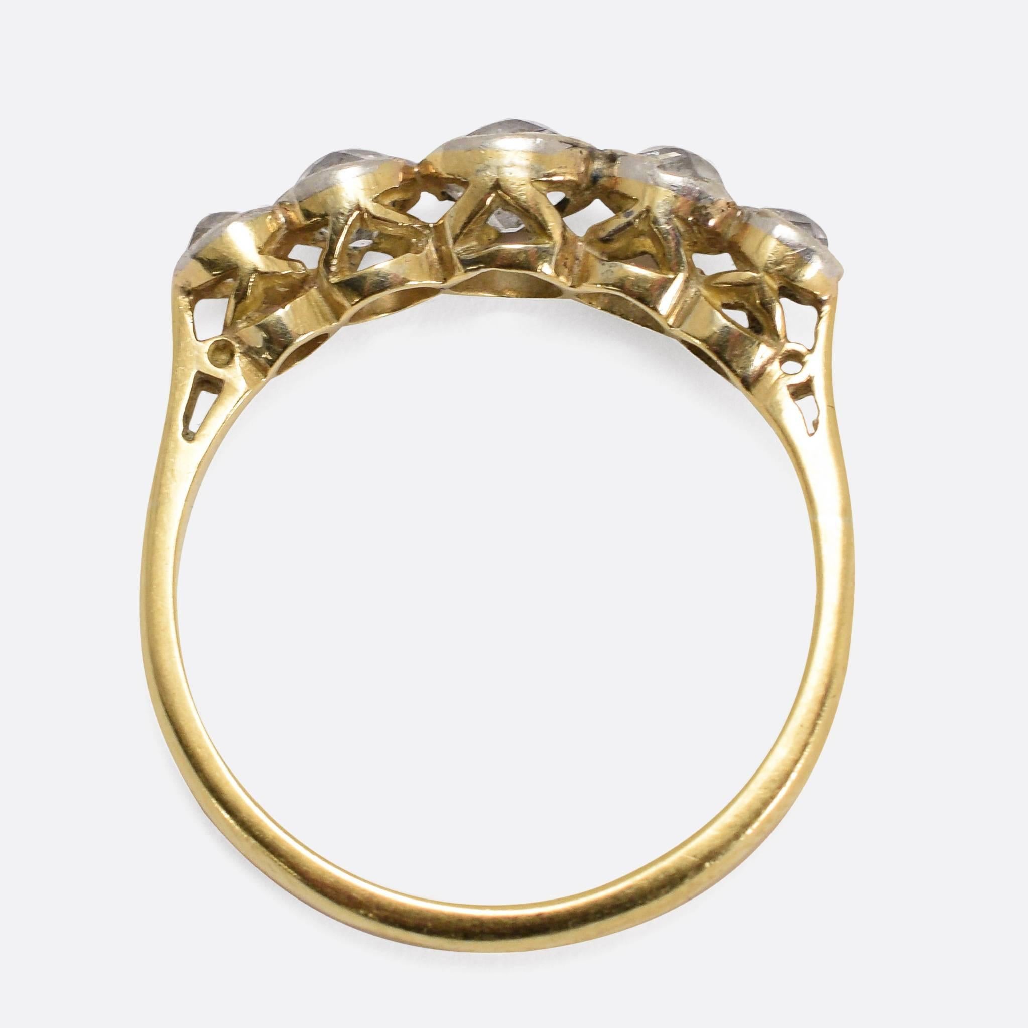 Women's Antique Edwardian 1 Carat Old Mine Cut Diamond Five-Stone Ring