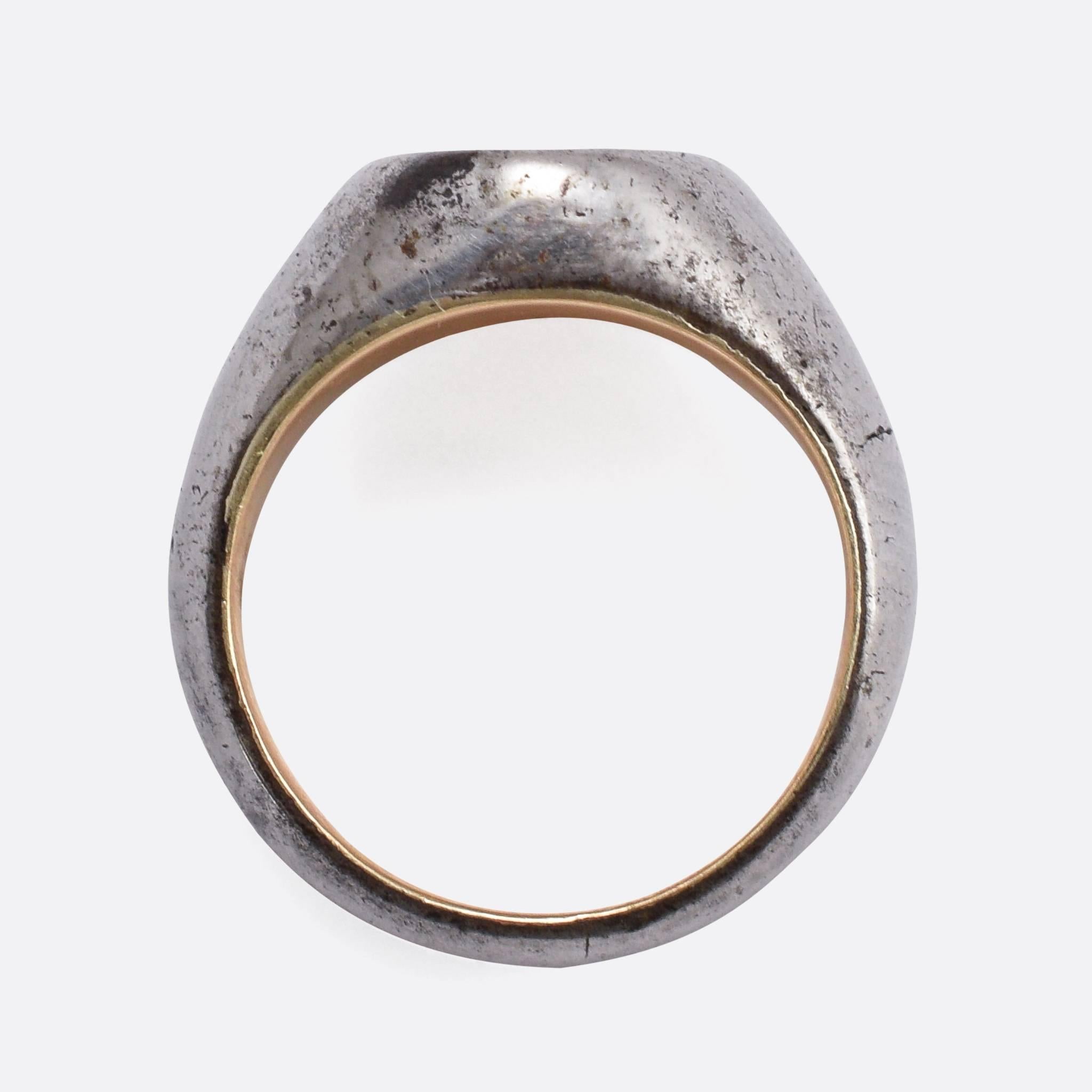 Women's or Men's Antique Victorian Steel Heraldic Signet Ring