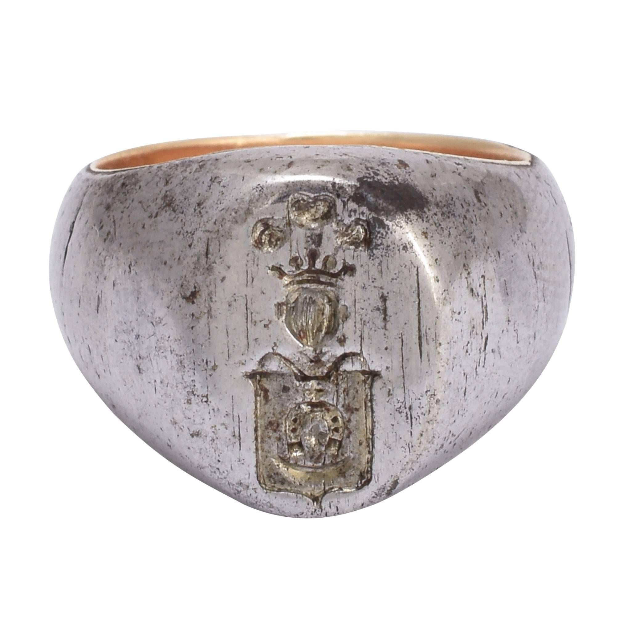 Antique Victorian Steel Heraldic Signet Ring