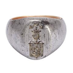 Antique Victorian Steel Heraldic Signet Ring 9
