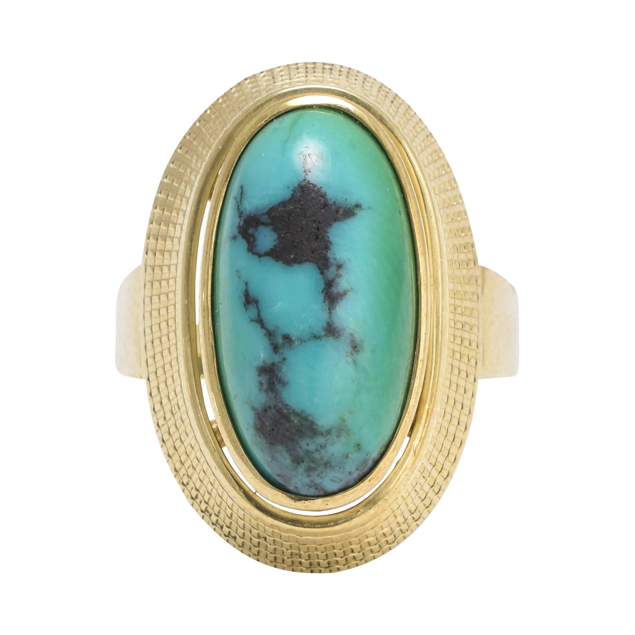 1960s Turquoise Matrix Egyptian Revival Gold Ring