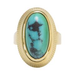 1960s Turquoise Matrix Egyptian Revival Gold Ring 3