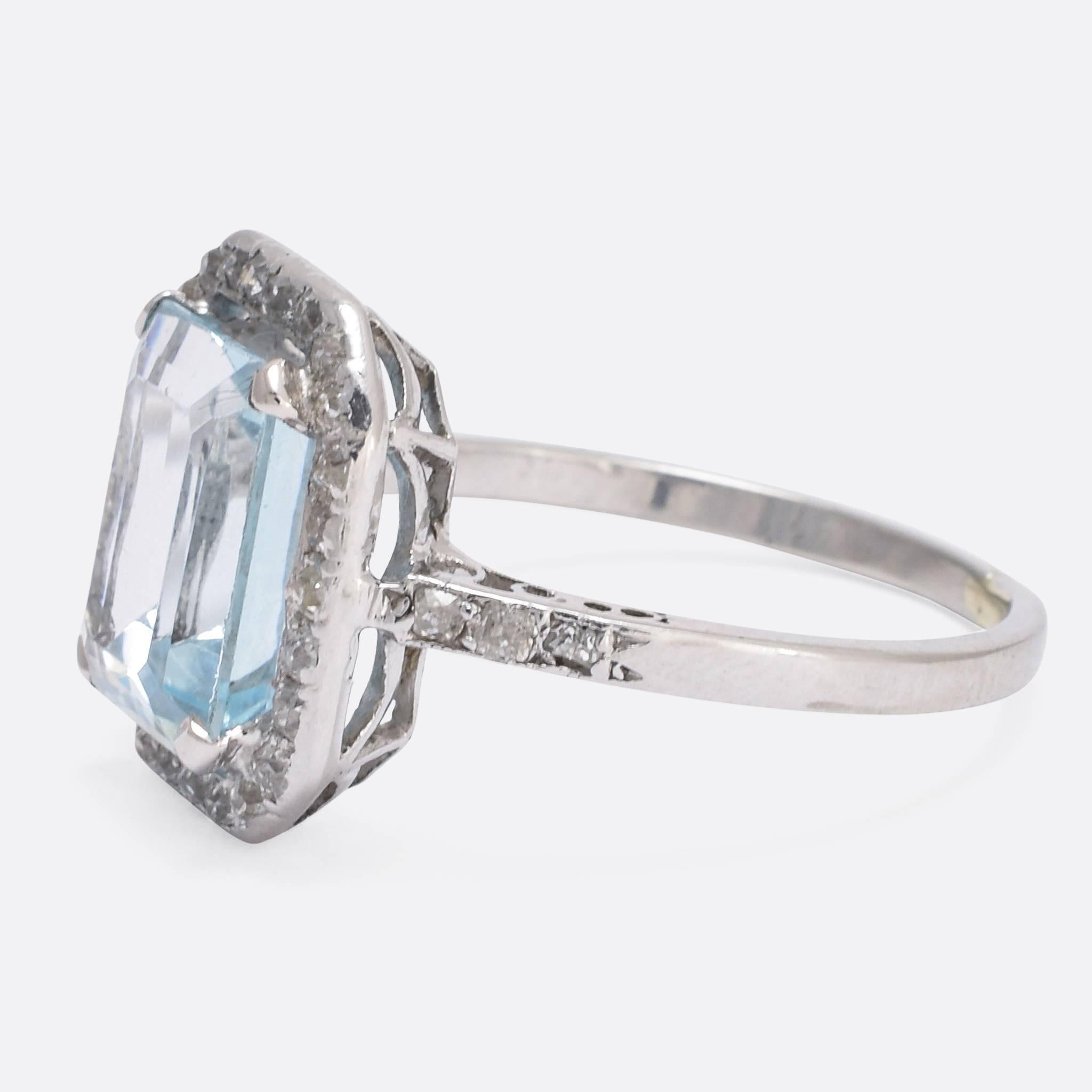 Antique Edwardian Aquamarine Diamond Platinum Cocktail Ring In Excellent Condition In Sale, Cheshire