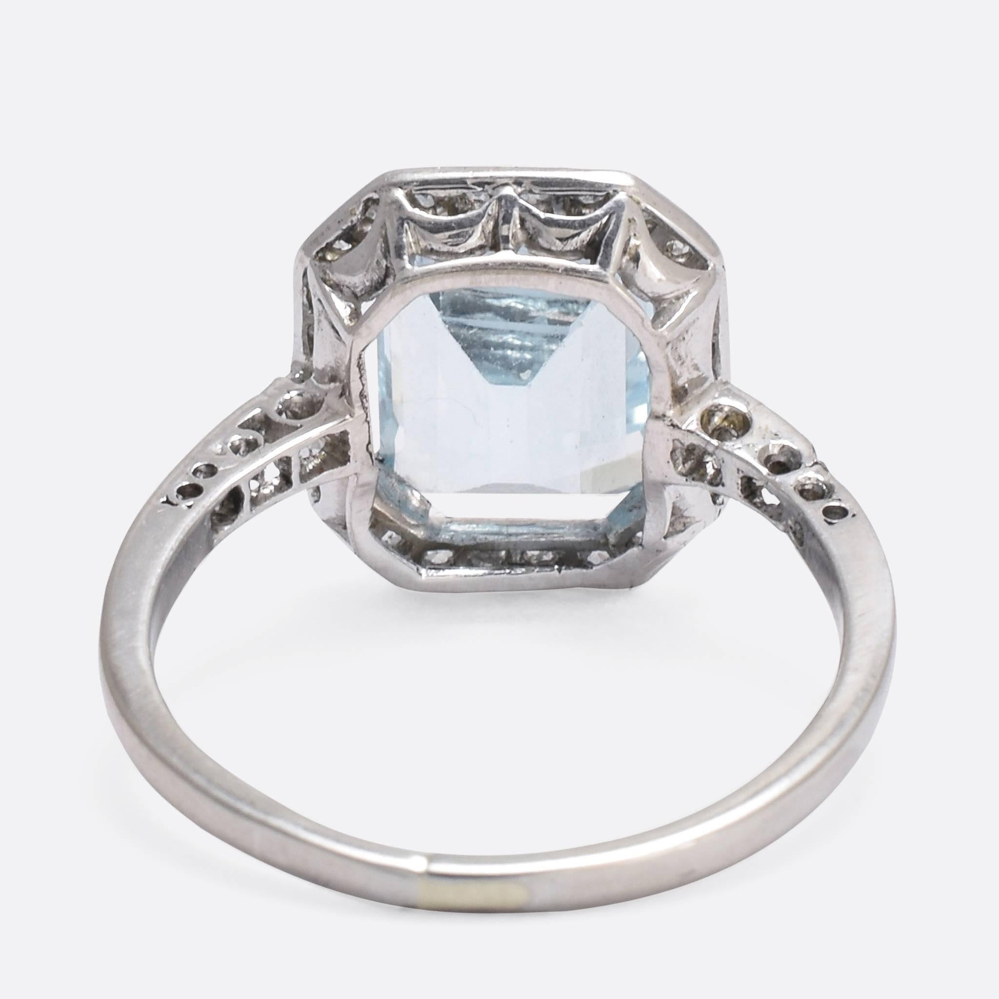 Women's Antique Edwardian Aquamarine Diamond Platinum Cocktail Ring