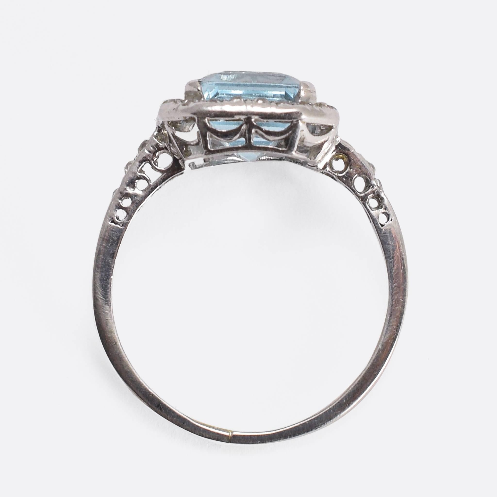 Antique Edwardian Aquamarine Diamond Platinum Cocktail Ring 1