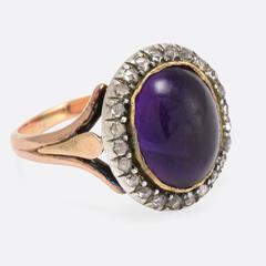 Antique Georgian Amethyst Cabochon Diamond Cluster Ring