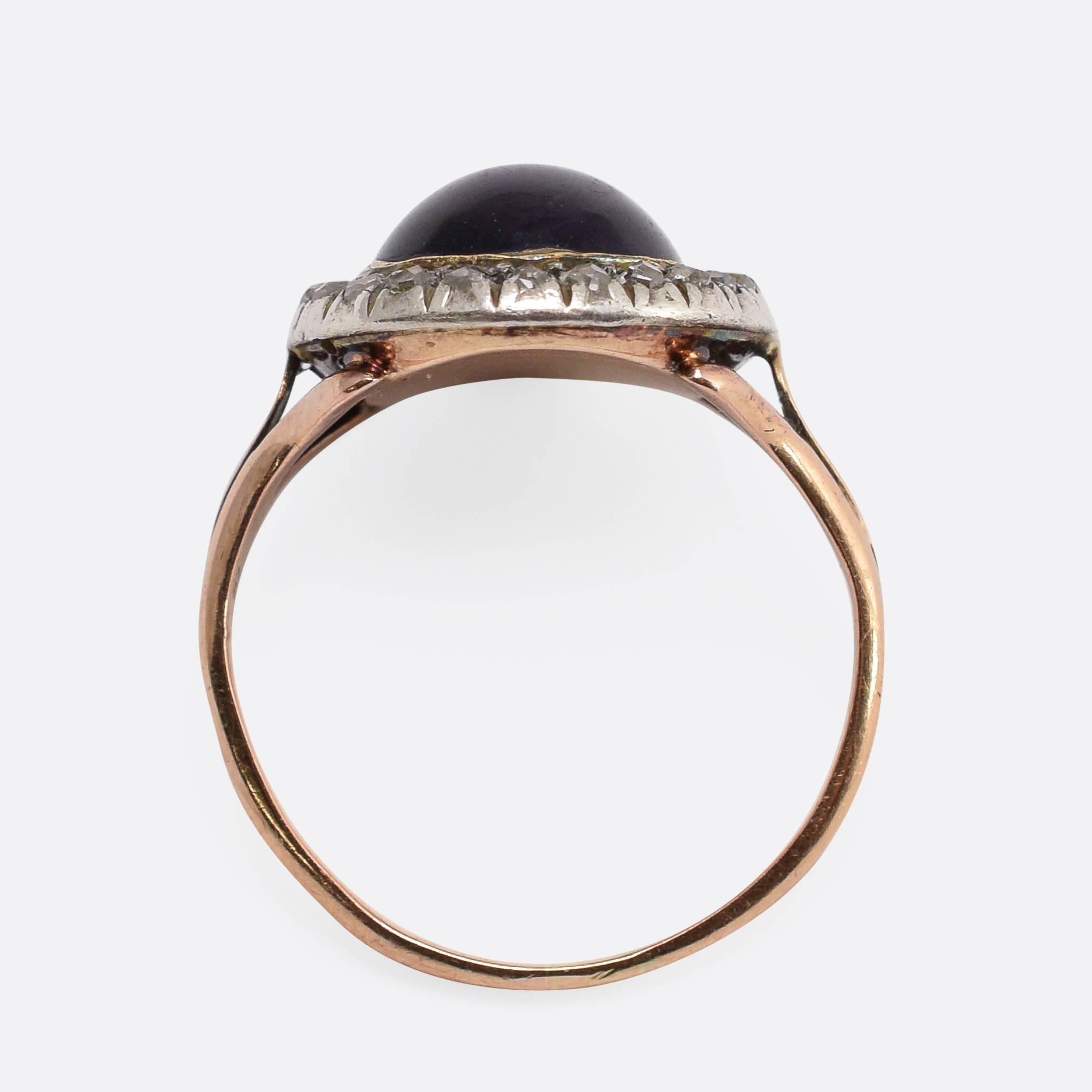 Women's Antique Georgian Amethyst Cabochon Diamond Cluster Ring