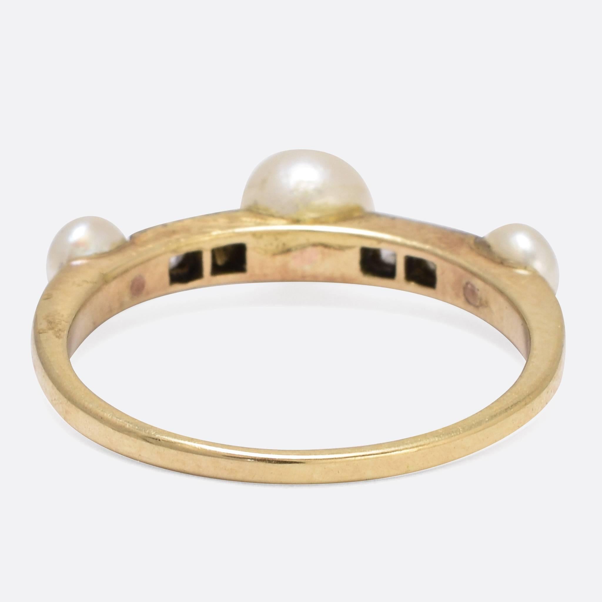 Antique Edwardian Pearl Diamond Stacking Band Ring In Excellent Condition In Sale, Cheshire