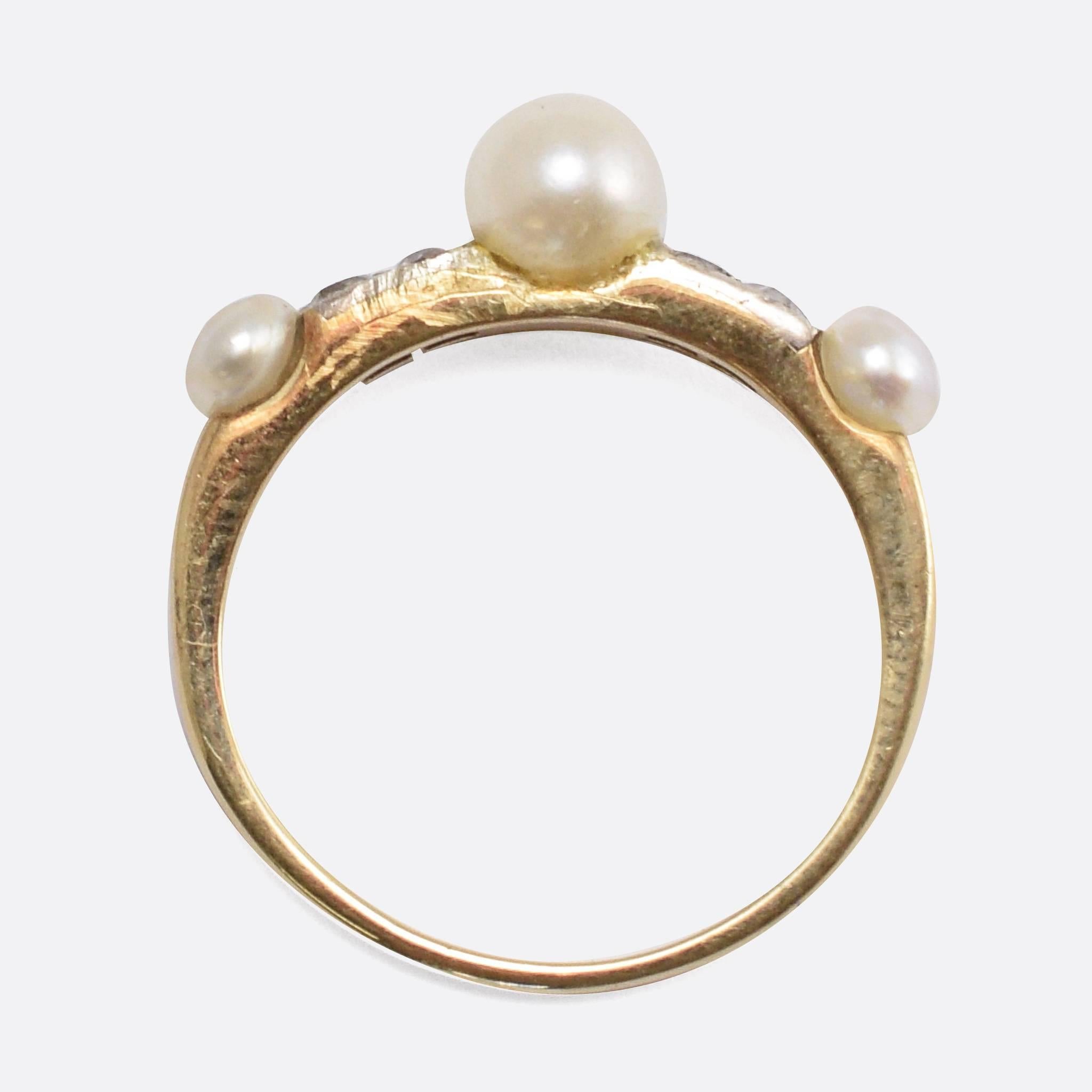 Women's Antique Edwardian Pearl Diamond Stacking Band Ring
