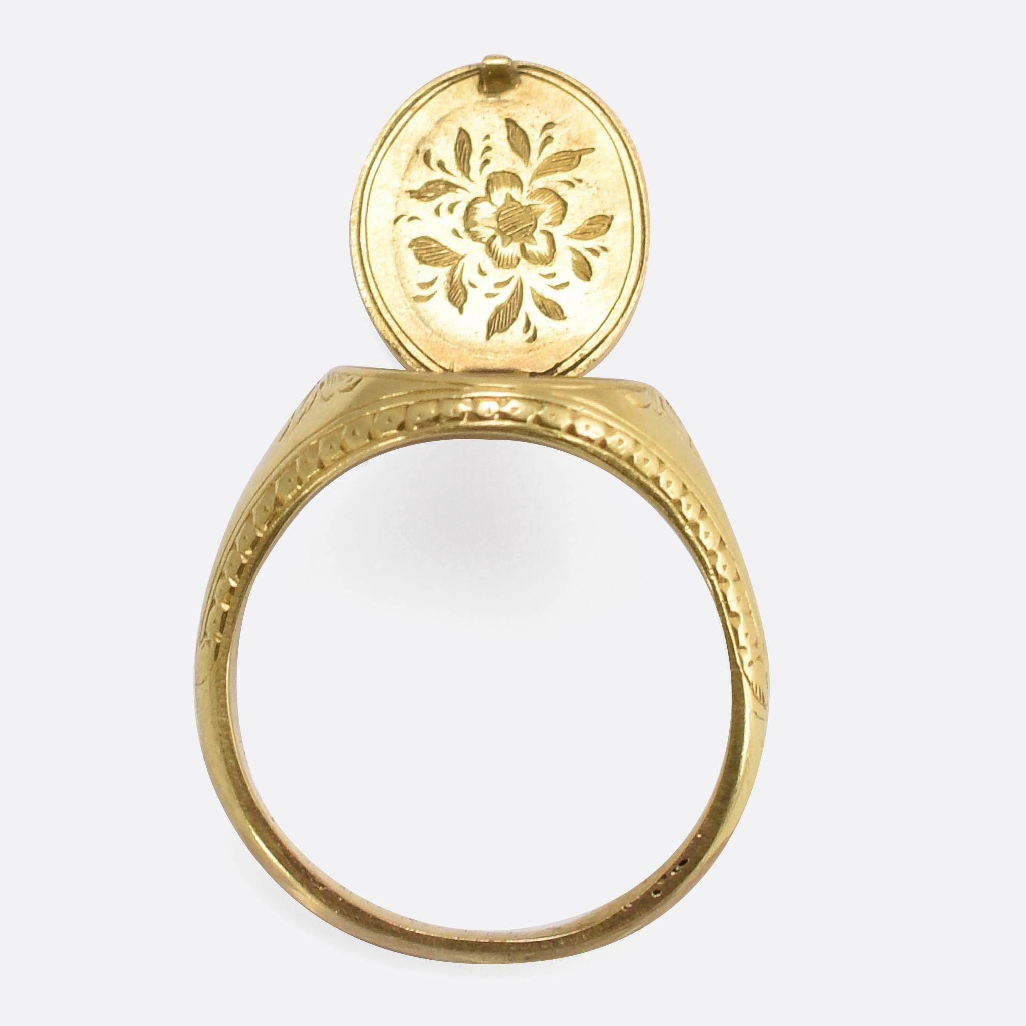 Women's or Men's Antique Mid-Victorian Hidden Locket Signet Ring