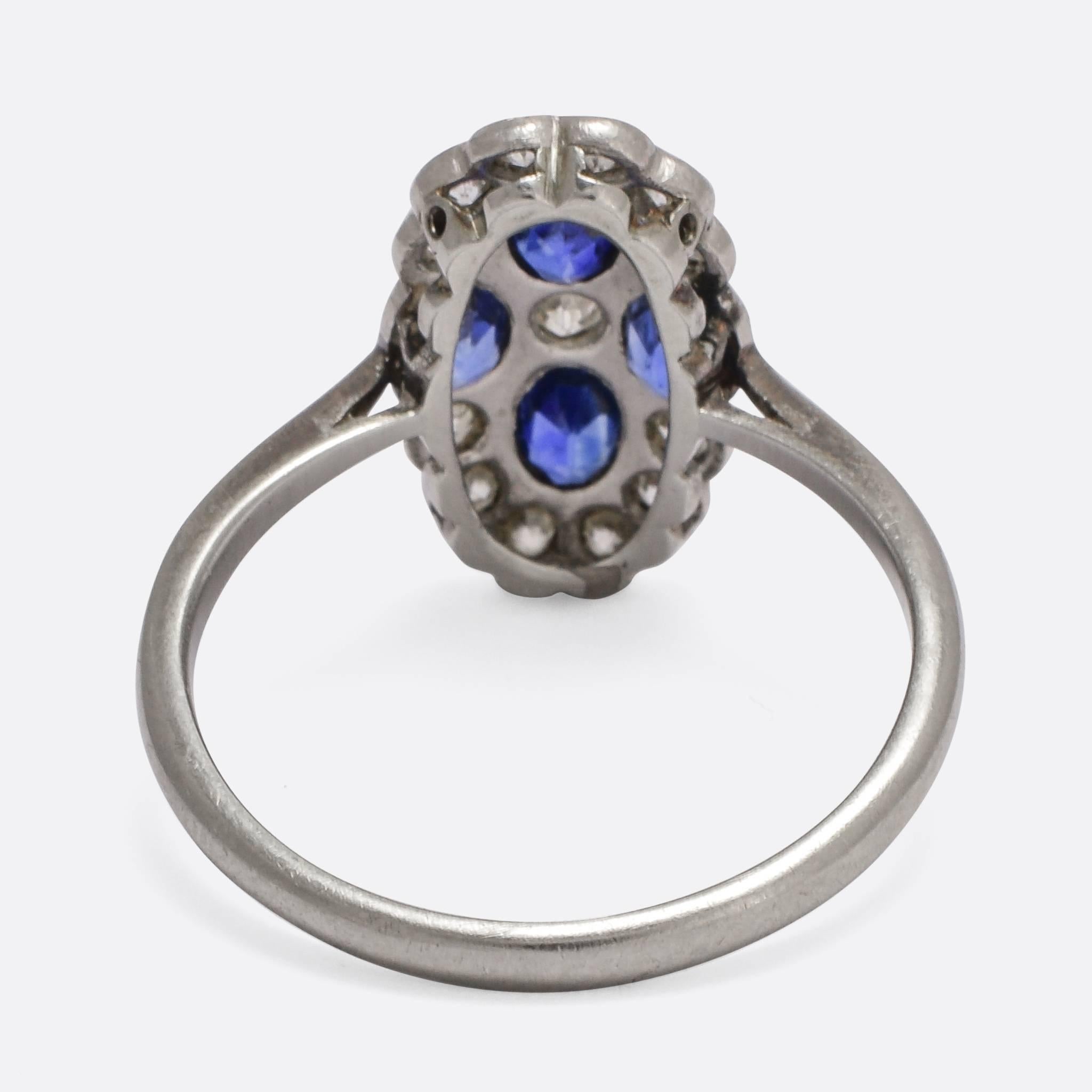 1920s Art Deco Four Sapphire Diamond Cluster Ring In Excellent Condition In Sale, Cheshire