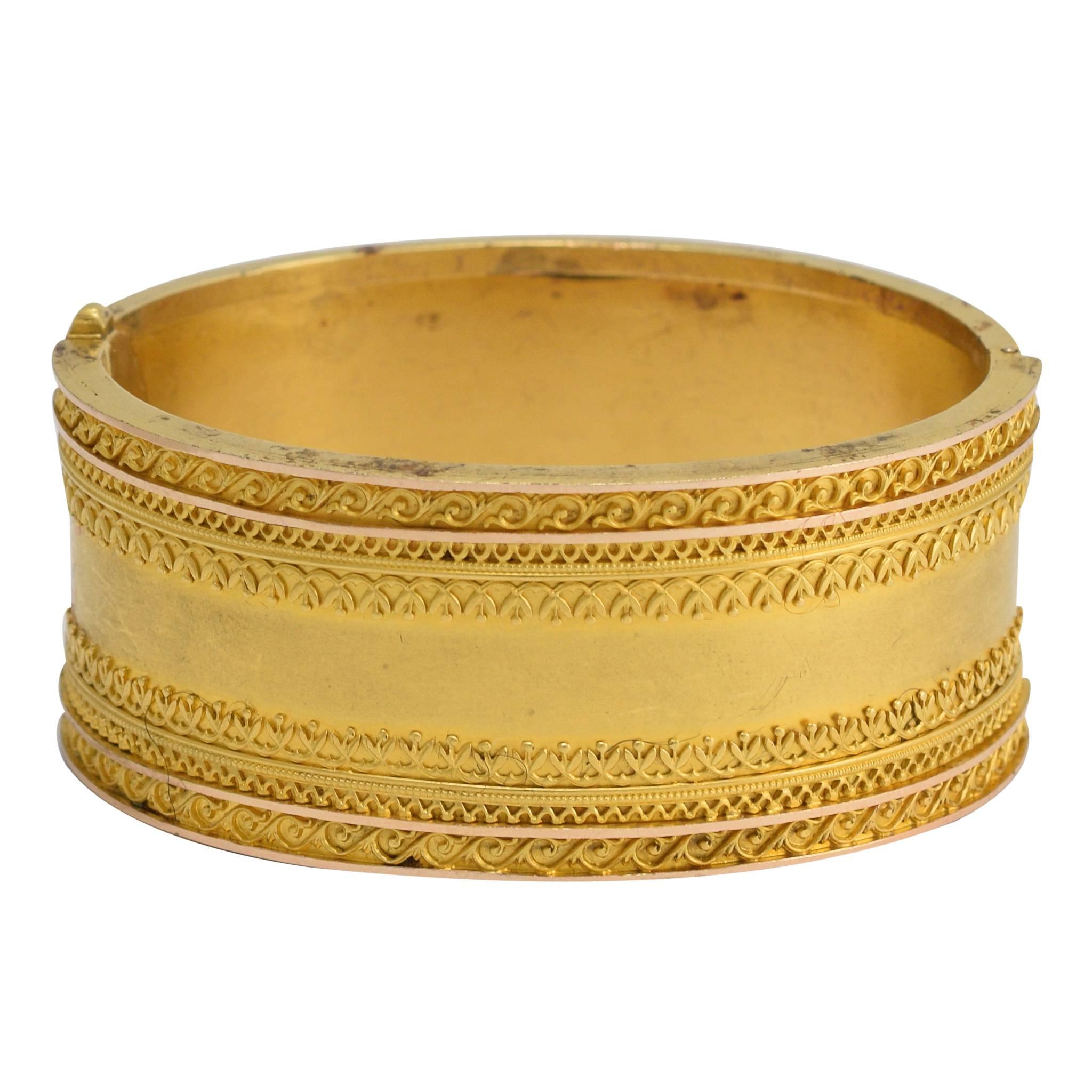 Antique Etruscan Revival 15 Karat Gold Bangle