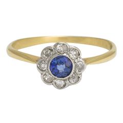 Antique Edwardian Sapphire Diamond Daisy Ring