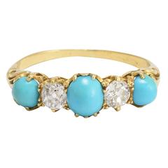 Antique Victorian Diamond Turquoise Five-Stone Ring