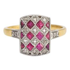 Antique Edwardian Ruby Diamond Chequerboard Cluster Ring