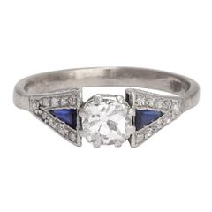 1920s Art Deco Diamond Sapphire Engagement Ring