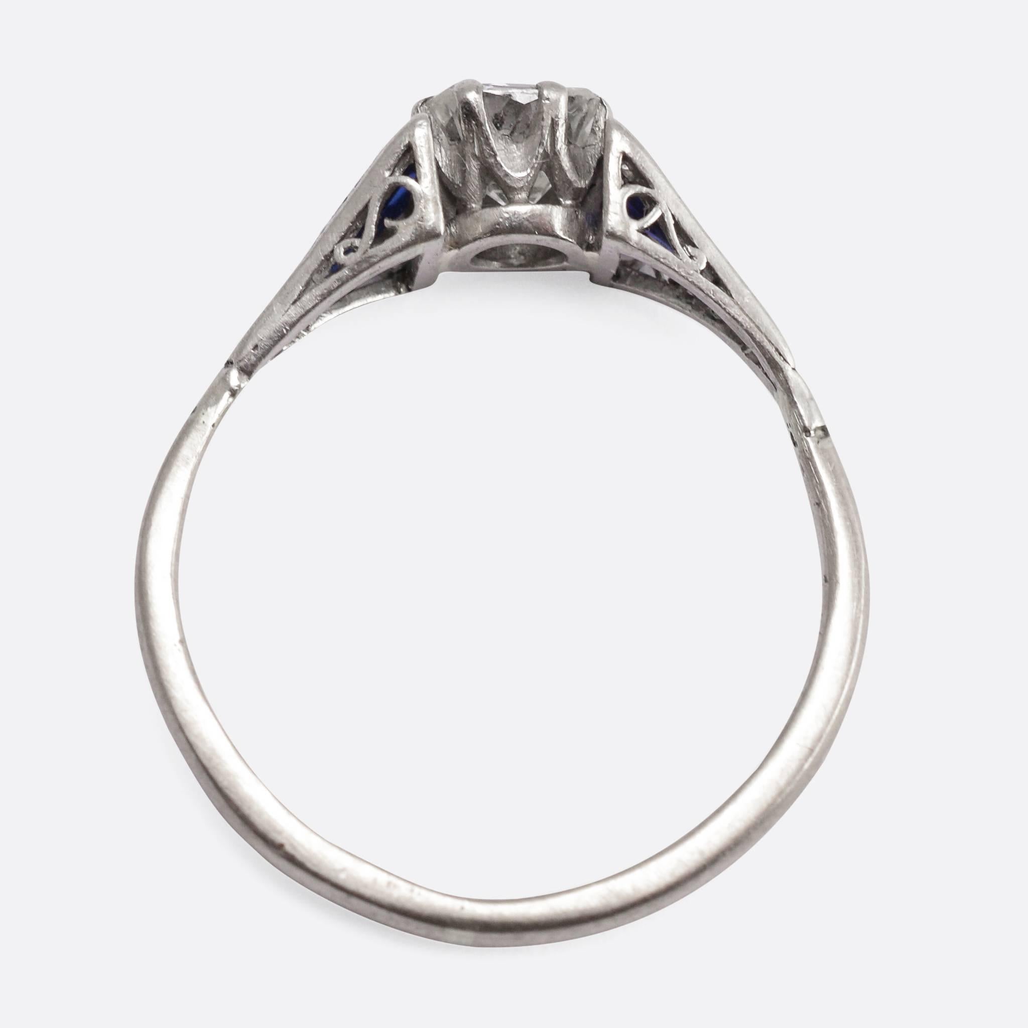 Women's 1920s Art Deco Diamond Sapphire Engagement Ring