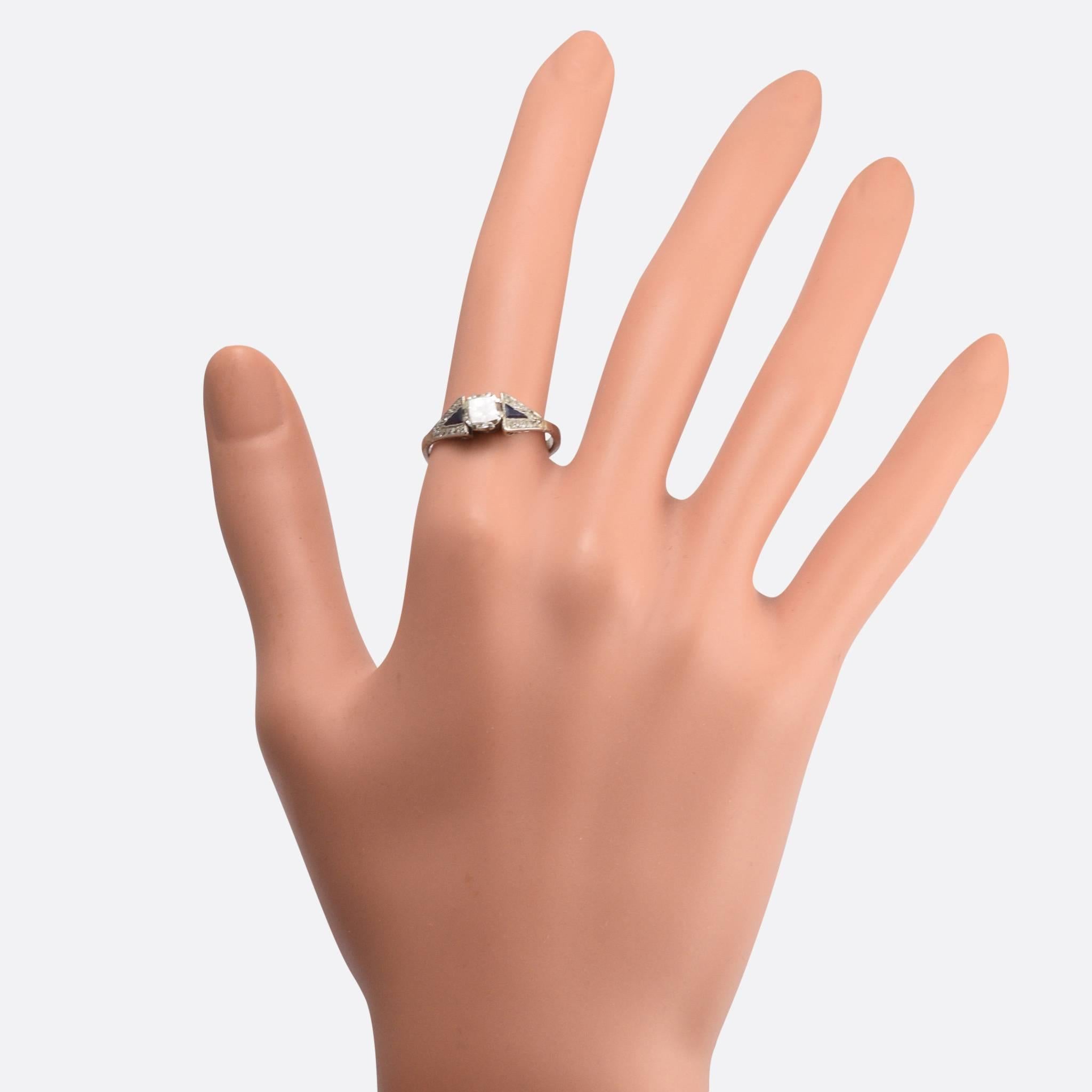 1920s Art Deco Diamond Sapphire Engagement Ring 1