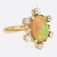 Antique Victorian Celestial Bodies Jelly Opal Diamond Ring