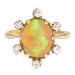 Antique Victorian Celestial Bodies Jelly Opal Diamond Ring