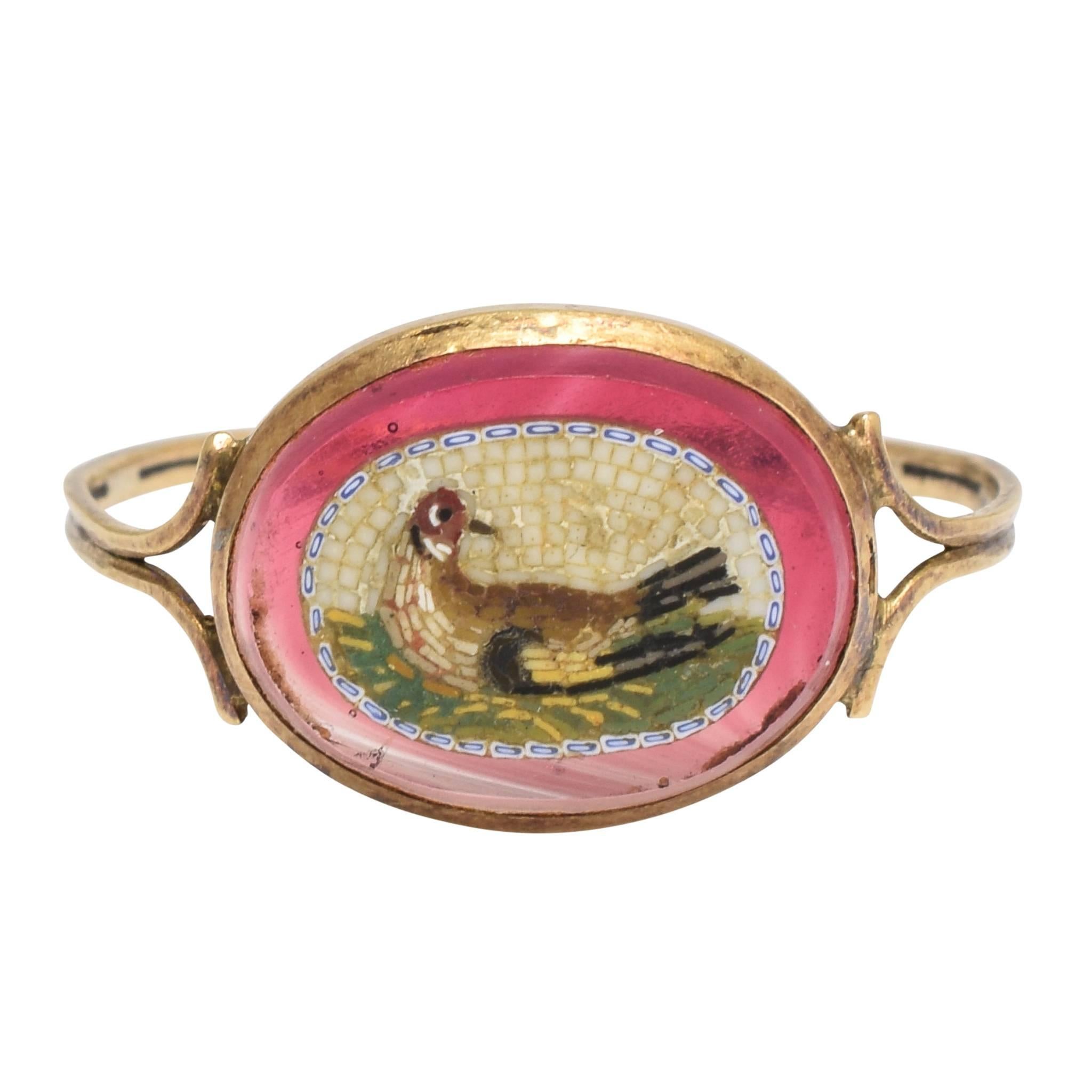 Antique Georgian Micromosaic Goldfinch Passion Ring