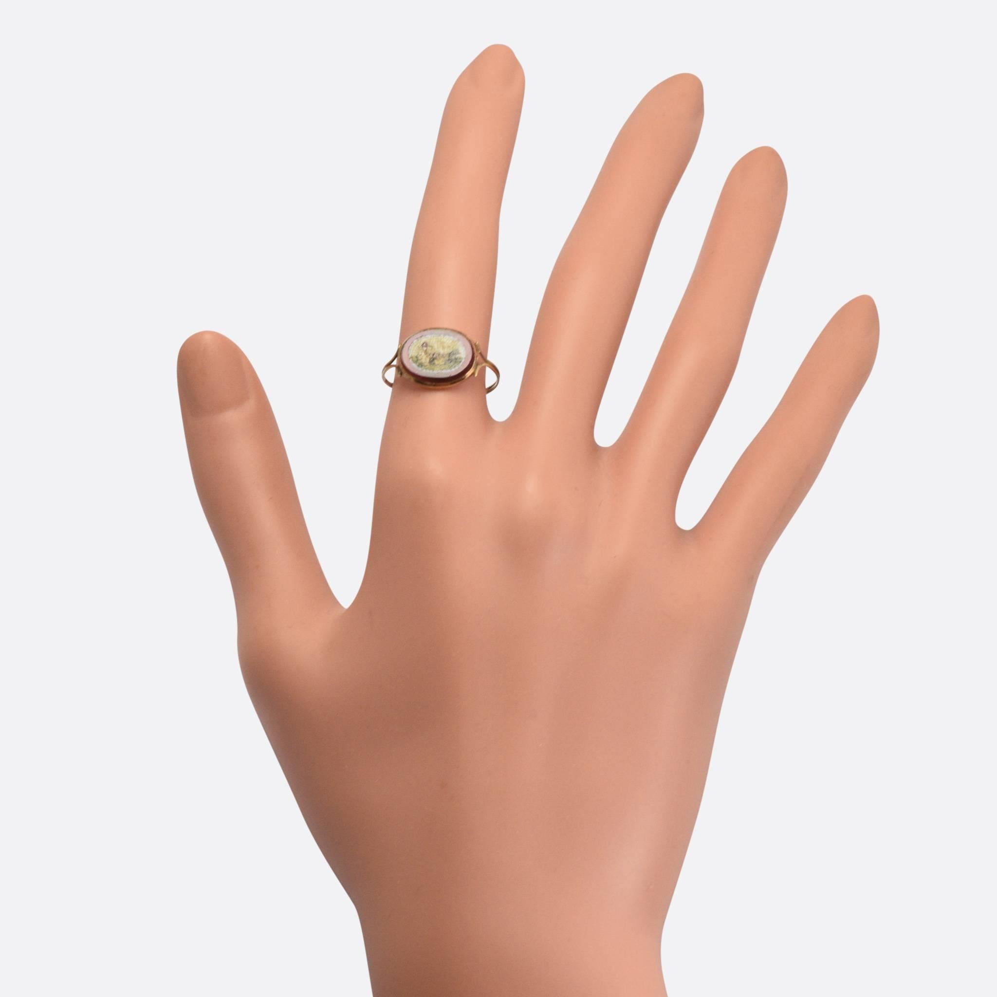 Women's Antique Georgian Micromosaic Goldfinch Passion Ring