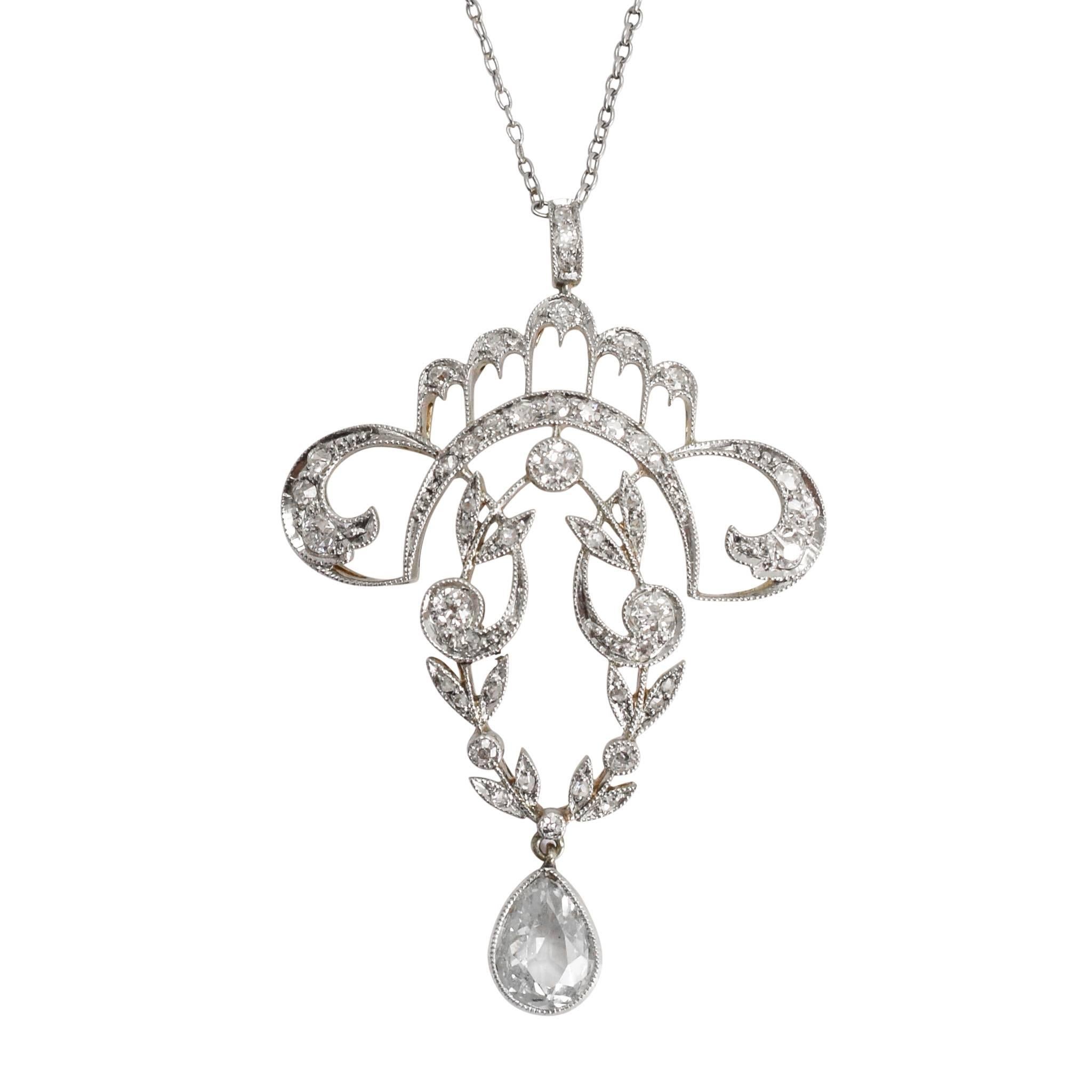 Antique Diamond Platinum Belle Époque Pendant Necklace