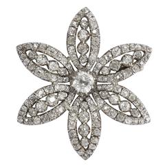 Antique Georgian 7.6 Carat Old Cut Diamond Flower Brooch