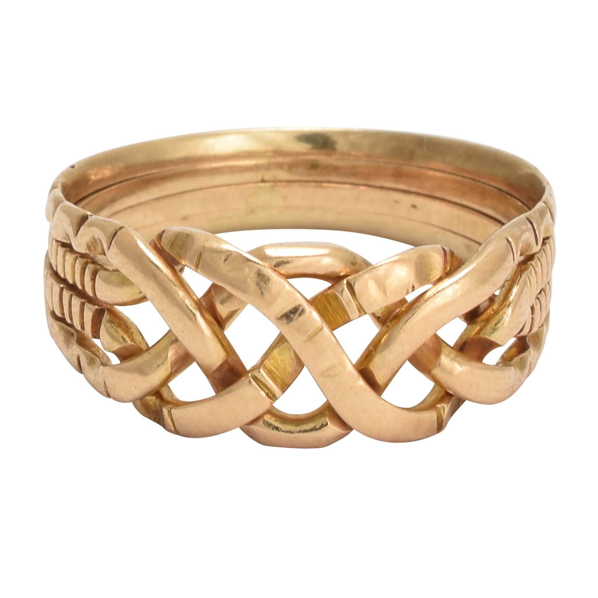 Antiker viktorianischer vierteiliger Puzzle-Ring aus Gold