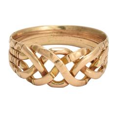 Antiker viktorianischer vierteiliger Puzzle-Ring aus Gold