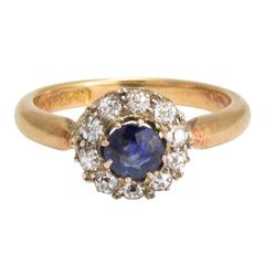 Antique Victorian Sapphire Diamond Round Cluster Ring