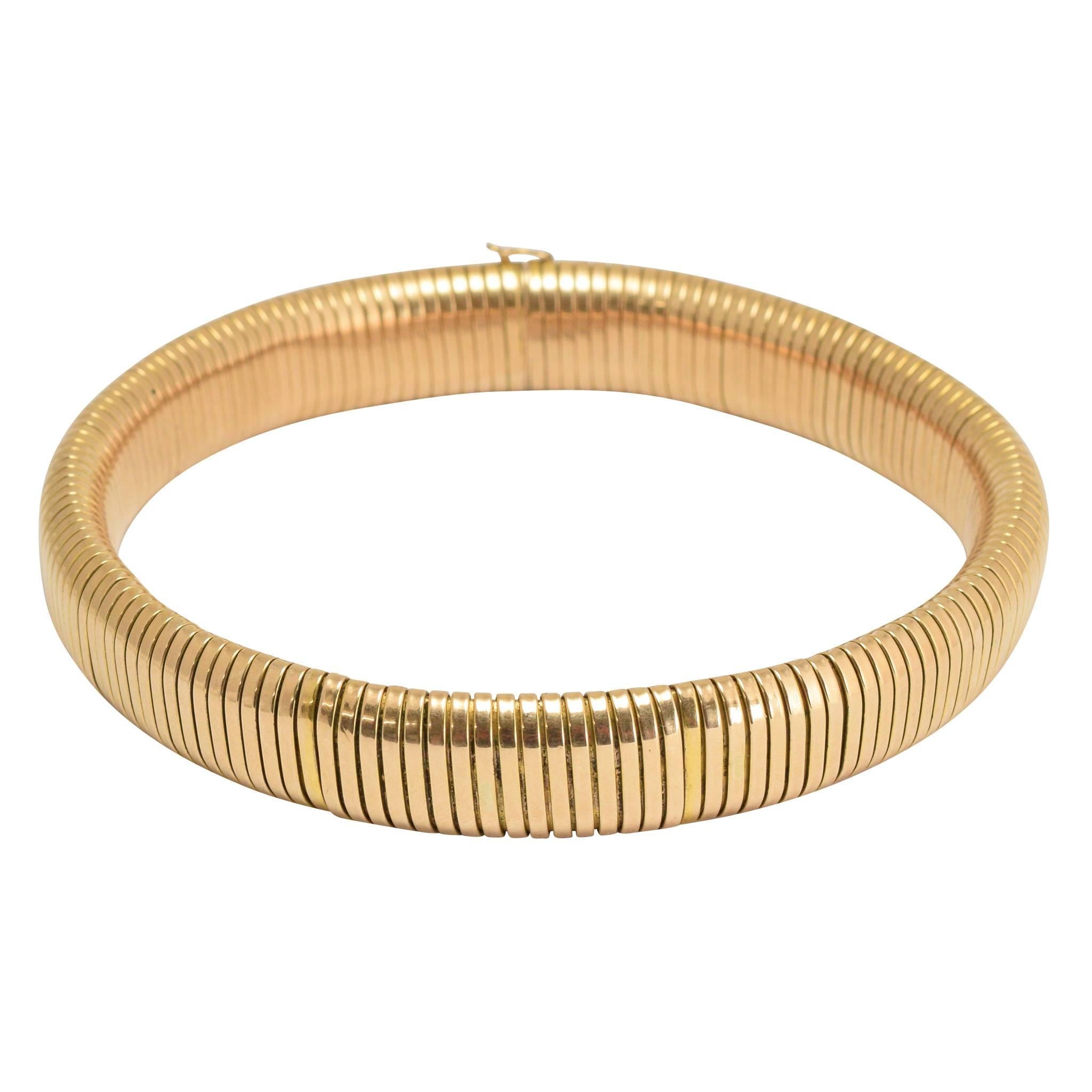 1940s Gold Gaspipe Collar Necklace