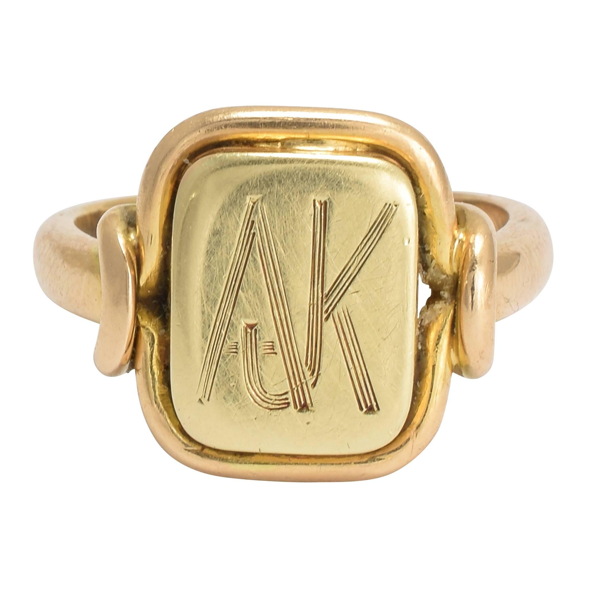 Antique Victorian Bramah Key Gold Signet Ring