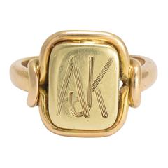 Antique Victorian Bramah Key Gold Signet Ring 9