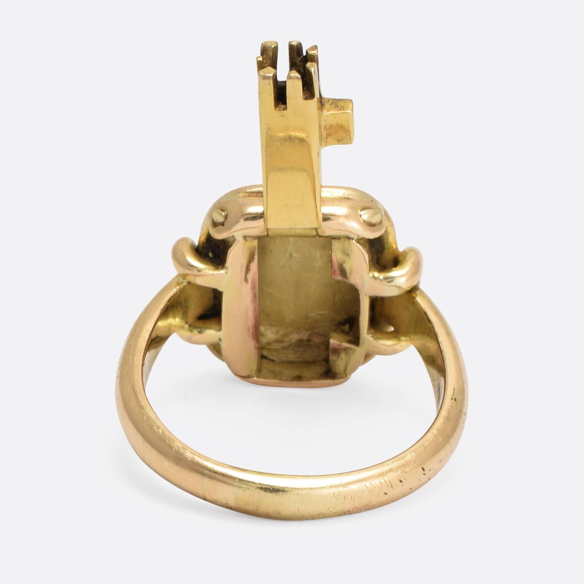 Women's or Men's Antique Victorian Bramah Key Gold Signet Ring