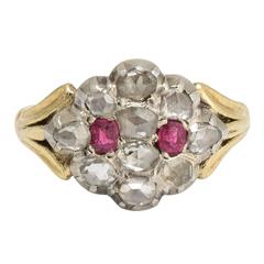 Antique Georgian Ruby Diamond Cluster Ring 9