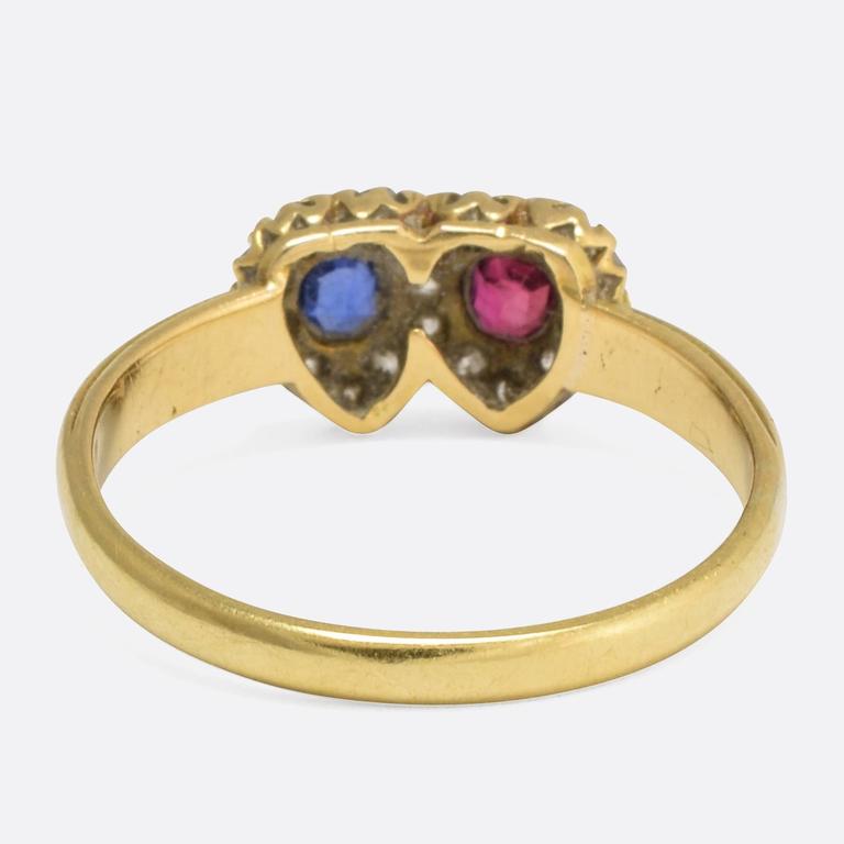 Antique Victorian Sapphire Ruby Diamond Double Heart Ring at 1stDibs antique double heart ring