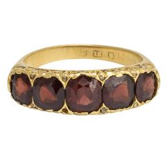 Antique Mid-Victorian Garnet Diamond Five-Stone Ring