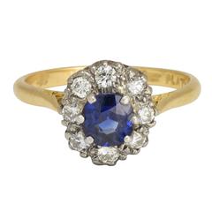 Antique Victorian Sapphire Diamond Oval Cluster Ring