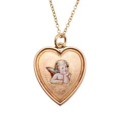 Victorian "Pensive Cherub" Gold Heart Pendant