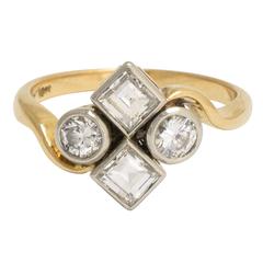 Antique Art Nouveau Circles and Squares Diamond Platinum Cluster Ring