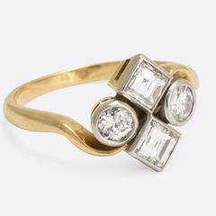 Art Nouveau Circles and Squares Diamond Platinum Cluster Ring