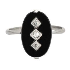 Art Deco Onyx and Diamond Panel Ring