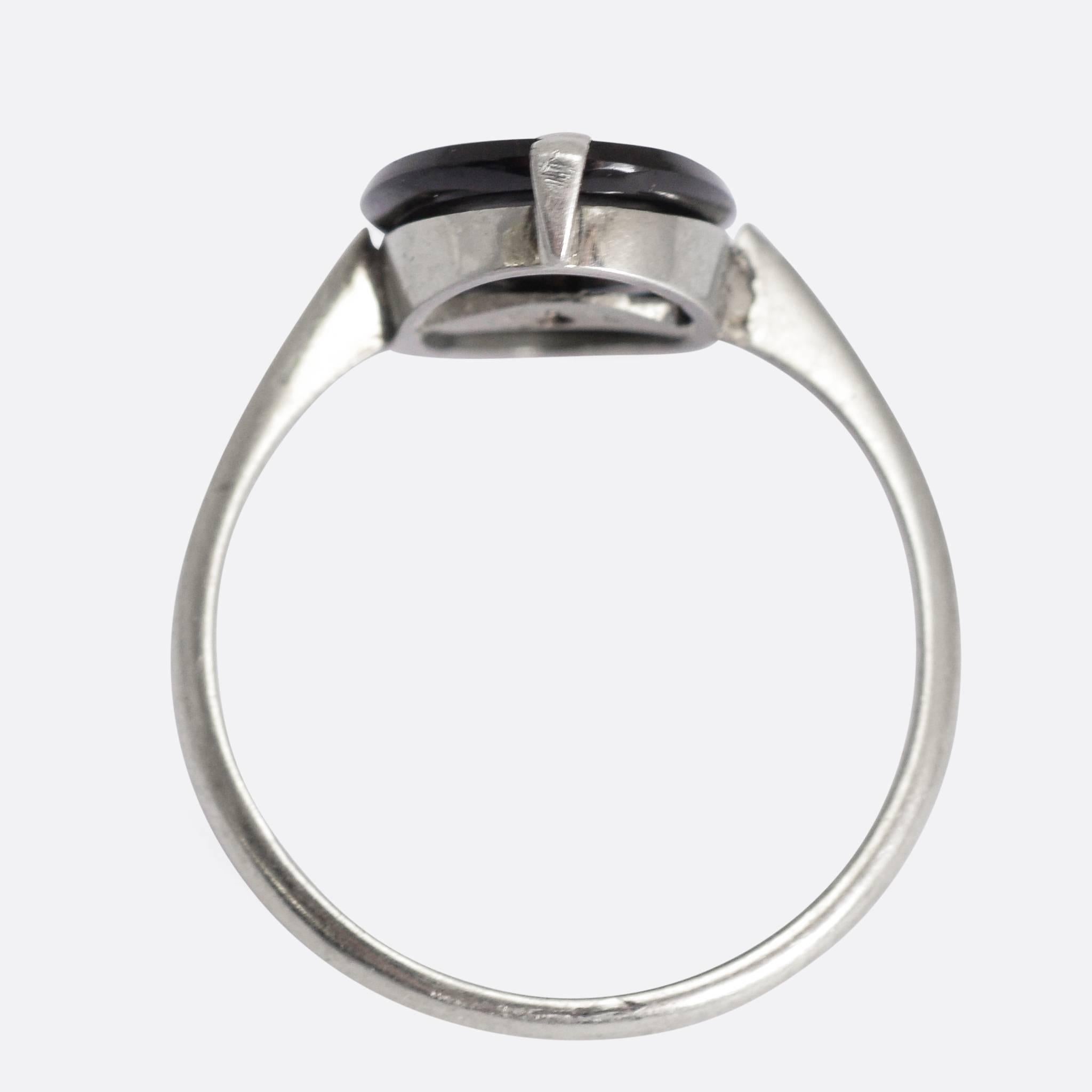 Women's Art Deco Onyx and Diamond Panel Ring