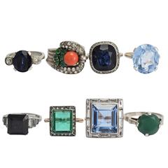 Set of Eight Art Deco Paste Cocktail Rings