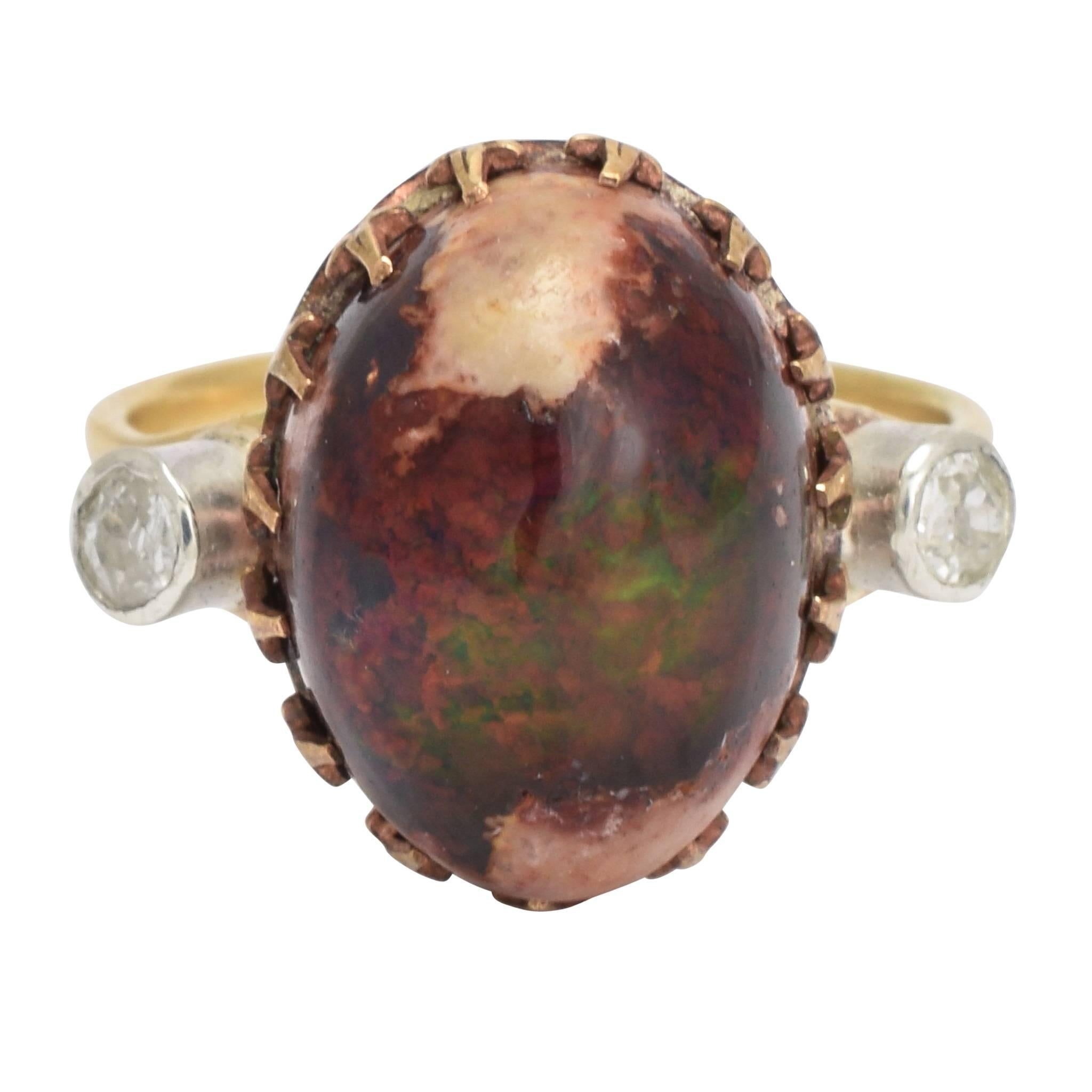 1980s Boulder Opal and Diamond Ring