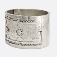Antique Victorian Etruscan Revival Silver Cuff Bangle