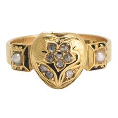 Victorian Diamond "Forget-Me-Not" Heart Locket Ring