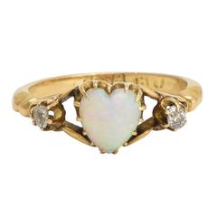 Late Victorian Opal Diamond Heart Ring